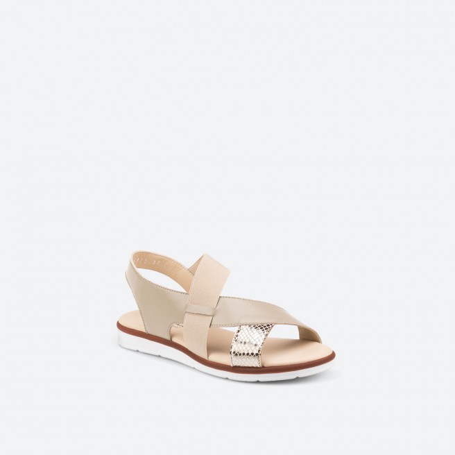 Gold Sandals in Leather for Woman - TUNNEL