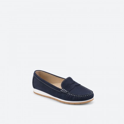 Navy Moccasins in Leather for Woman - WANDA
